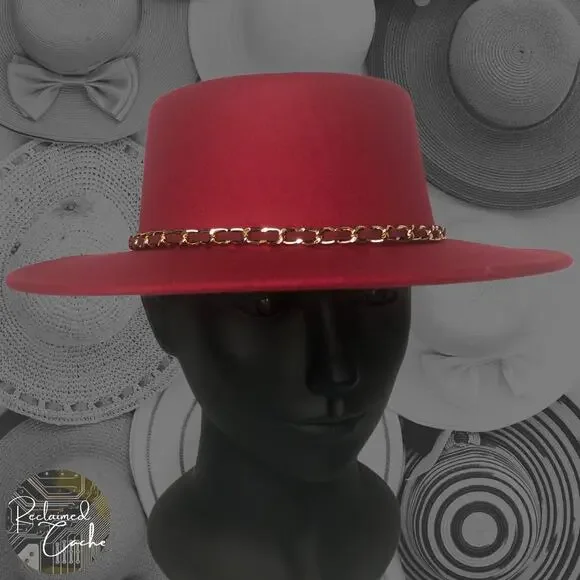 Riah Fashion Red Boater Hat - Picture 1 of 10